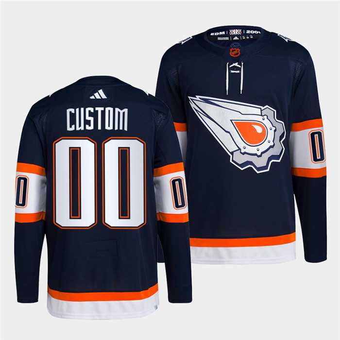 Mens Edmonton Oilers Custom Navy 2022-23 Reverse Retro Stitched Jersey